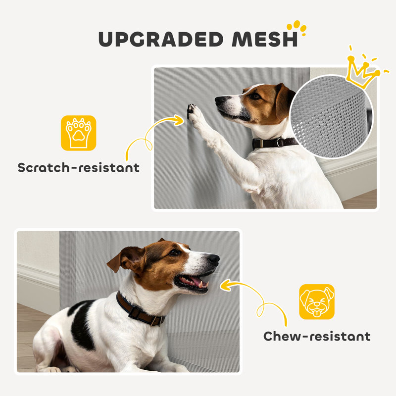 Barrière rétractable pour chien jusqu'à 55 po de largeur, 34 po de hauteur, gris