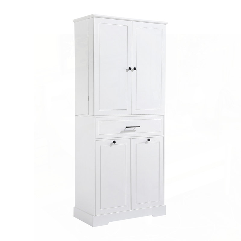 Armoire de salle de bain autoportante polyvalente avec plusieurs compartiments, Blanc