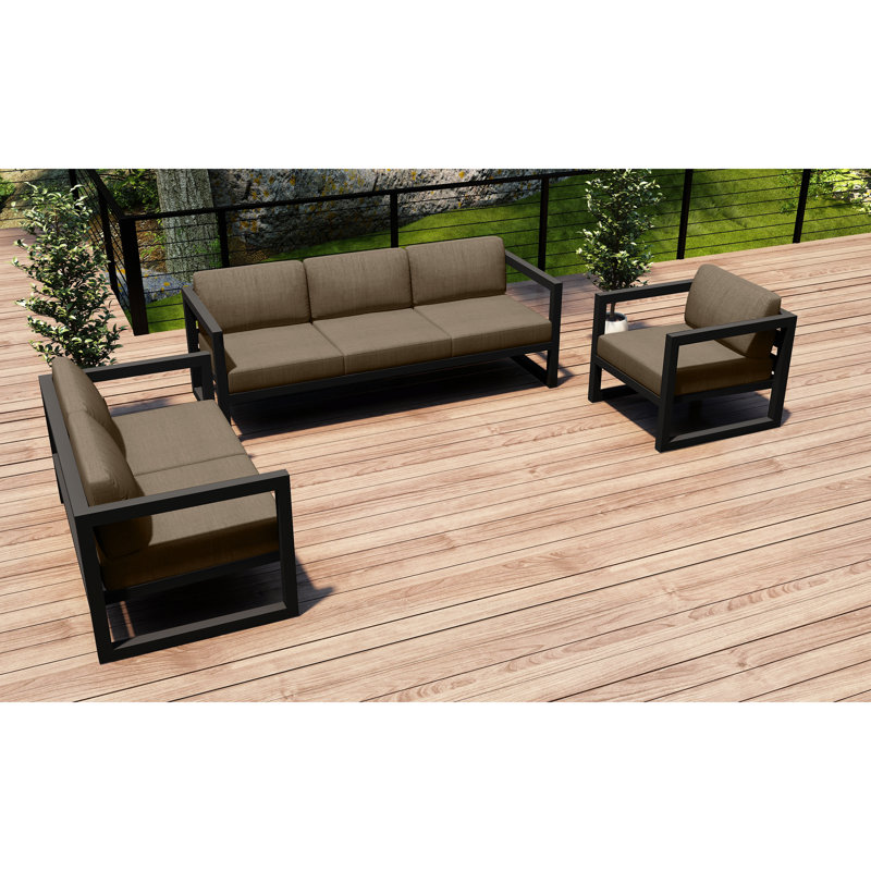 Avion 3 Piece Sofa Loveseat Set, Canvas Heather Beige Sunbrella® Canvas, Slate