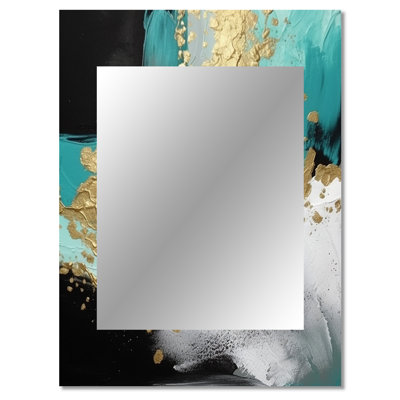Full Moon Happiness Gold & Turquoise Abstract I - Abstract Painting Large Wall Mirror, Modern Unique Mirror, Printed Metal Art