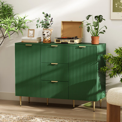Buffet buffet à 3 tiroirs et tablettes réglables, vert
