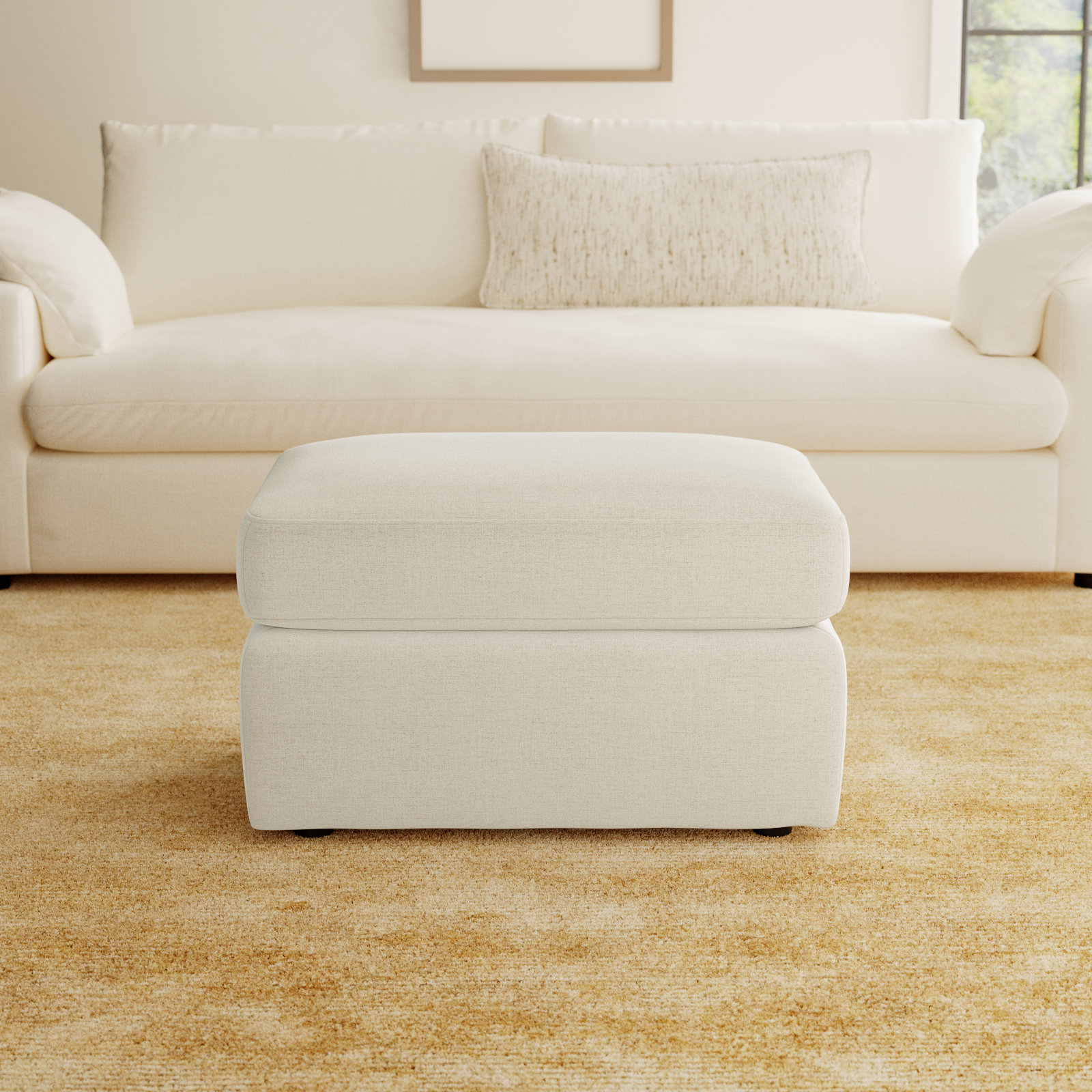 Damari 38" Ottoman, Nomad Snow Crypton® Chenille