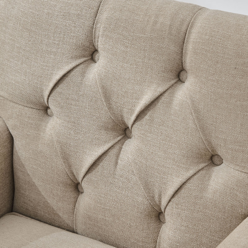 Fauteuil capitonné en polyester H 29 po avec garniture cloutée et coussin HIMO, Mélange de polyester brun