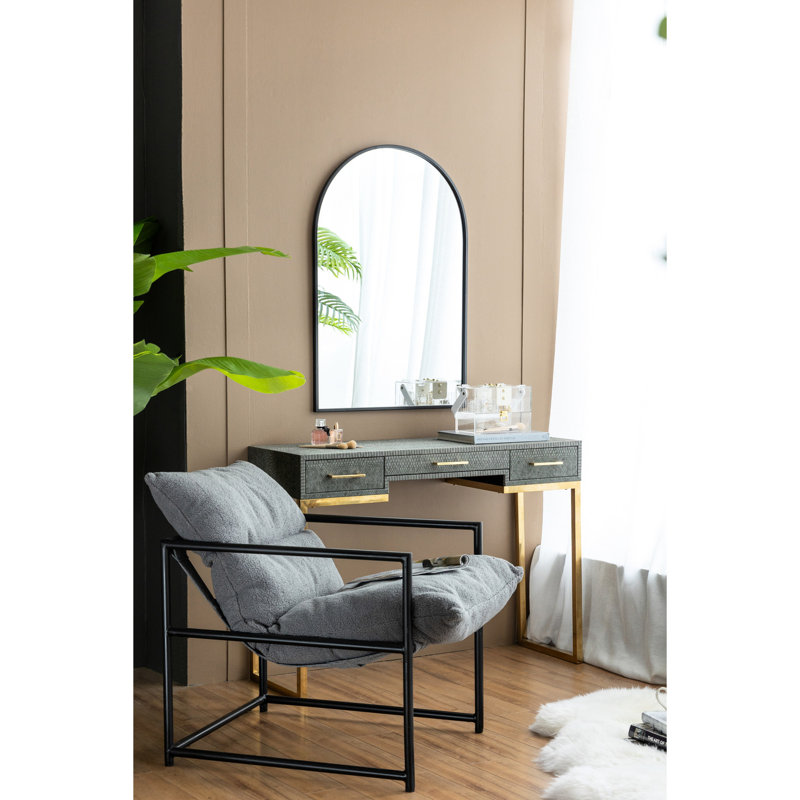 Miroir arqué noir de 24 po x 36 po avec cadre de support en métal robuste pour entrée de salle de bain murale