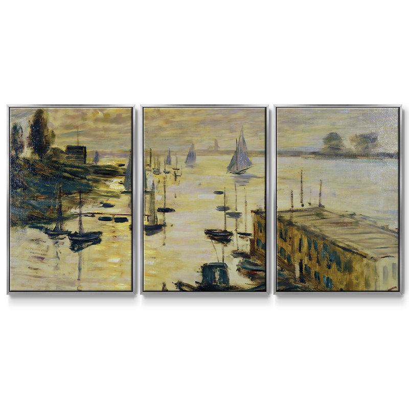«The Basin Of Argenteuil», 1874, reproduction sur toile 3 pièces, H 36 po x l 75 po x P 2 po, Argent