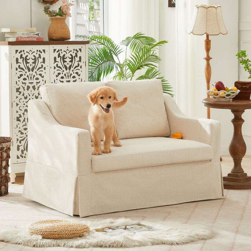 51'' W Farmhouse Upholstered Slipcovered Loveseat Sofa, Beige