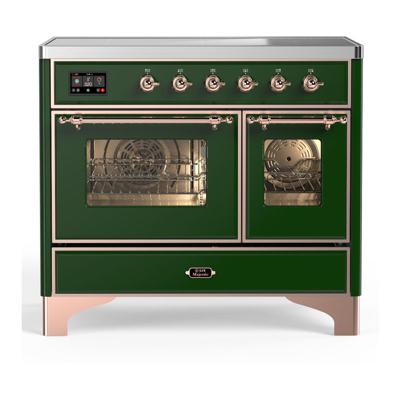 Cuisinière à induction ILVE Majestic III Series 40 po avec 6 éléments à induction (porte en verre), Vert émeraude, Cuivre