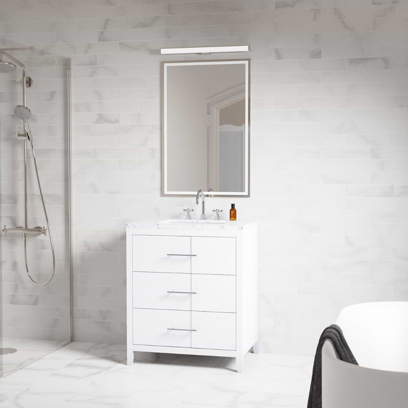Iconic 30" Freestanding Standard Single Bathroom Vanity with Top, White, Silver