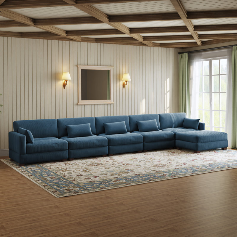 Maelina L-Shaped Corduroy Modular Sectional with Removable Cushion Cover, 30.7"H x 199.2" W x 68.1" D, Navy Corduroy