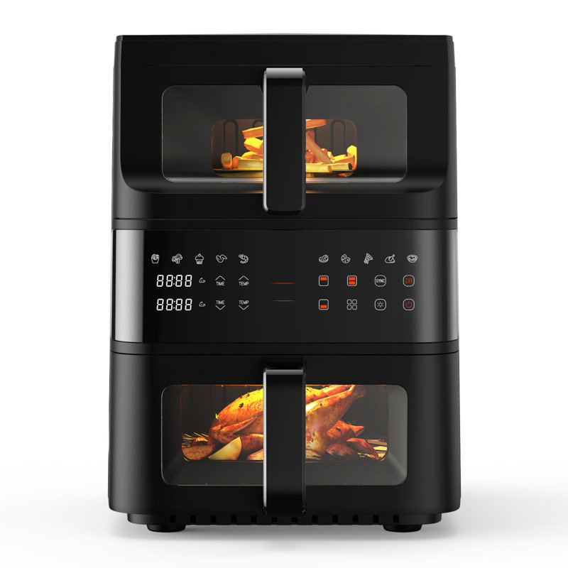 11QT Double Basket Air Fryer, 10-in-1 Functions, Air Frying, Baking, Dehydrating & Warming , Non-stick Coating, LED Touch Screen, Silent Operation.