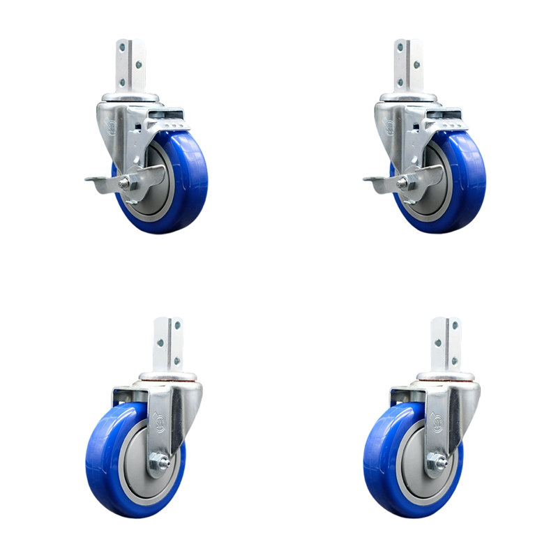 Ensemble de 4 roulettes en polyuréthane, Bleu