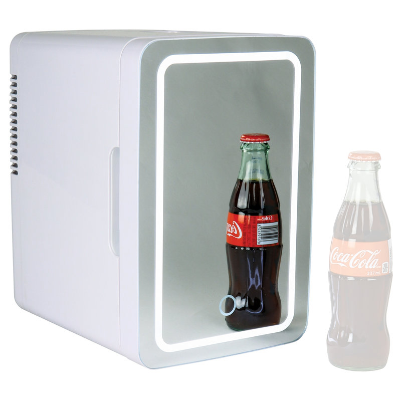 6,2 pte Mini réfrigérateur avec miroir de maquillage et anneau lumineux à DEL pour cosmétiques, mini refroidisseur 6 canettes