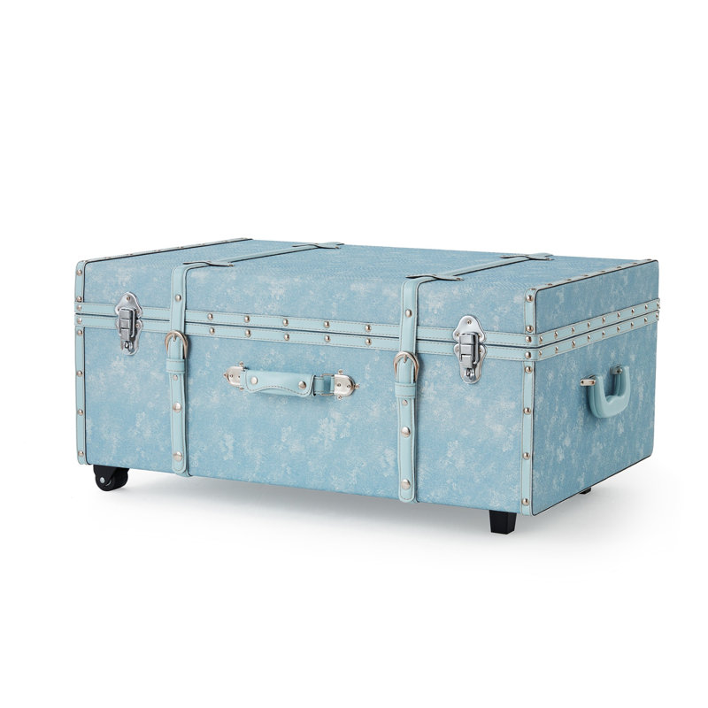 Coffre de rangement texturé avec roulettes - motif marbré, Bleu jeans