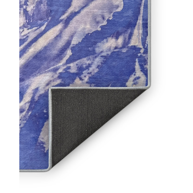 Tapis bleu en polyester tissé à la machine bleu de cobalt, Carré 8 pi