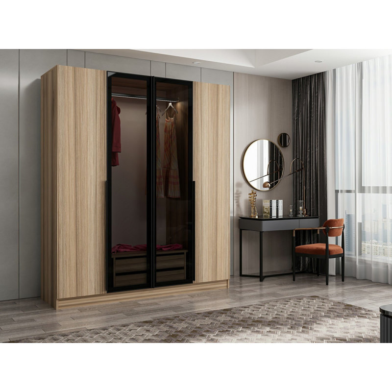 Armoire moderne avec de nombreuses tablettes, chêne doré et gris foncé, 70,9 x 82,7 x 20,5 pouces | 100% panneau de particules enduit de mélamine, épaisseur: 0,7 pouce | Solution de rangement élégante pour toute chambre à coucher ou espace de vie