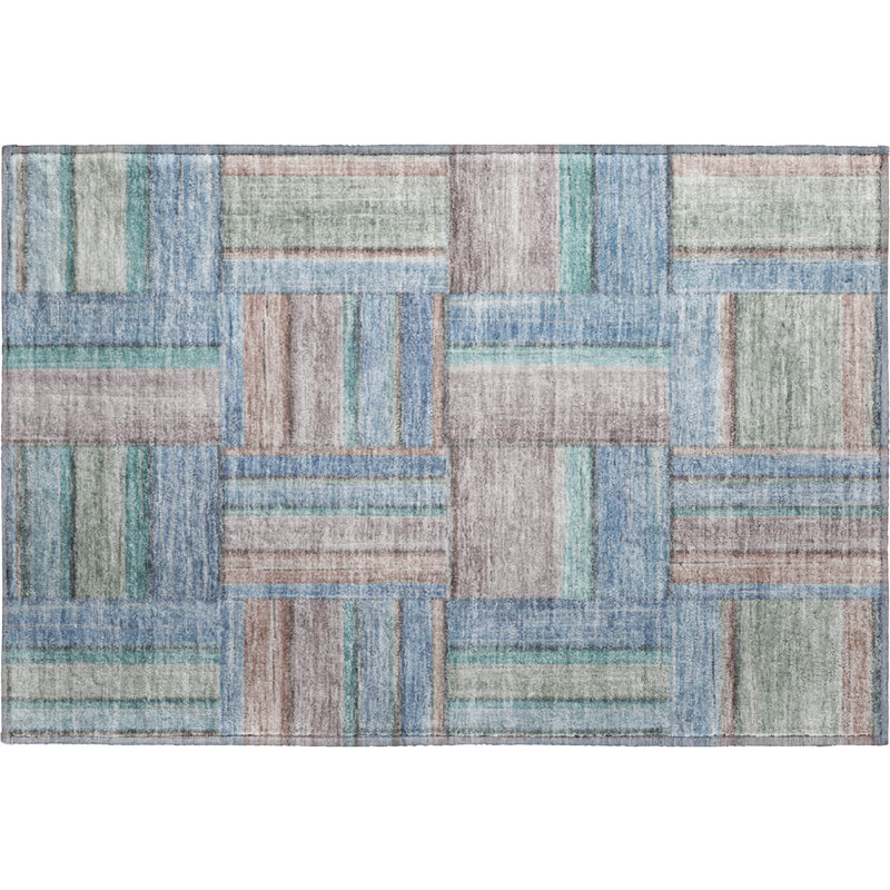 Premium Machine Washable Mayfield AMF2285 Geometric Rug, Denim, 1'8" x 2'6"