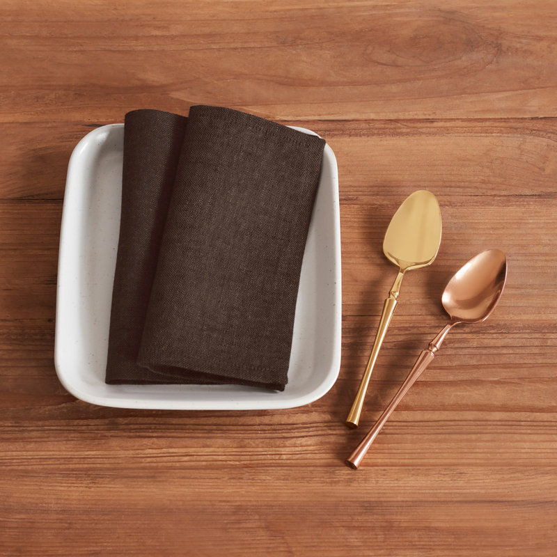 100% Pure Linen Cocktail Napkins - Athena, Chambray Brown