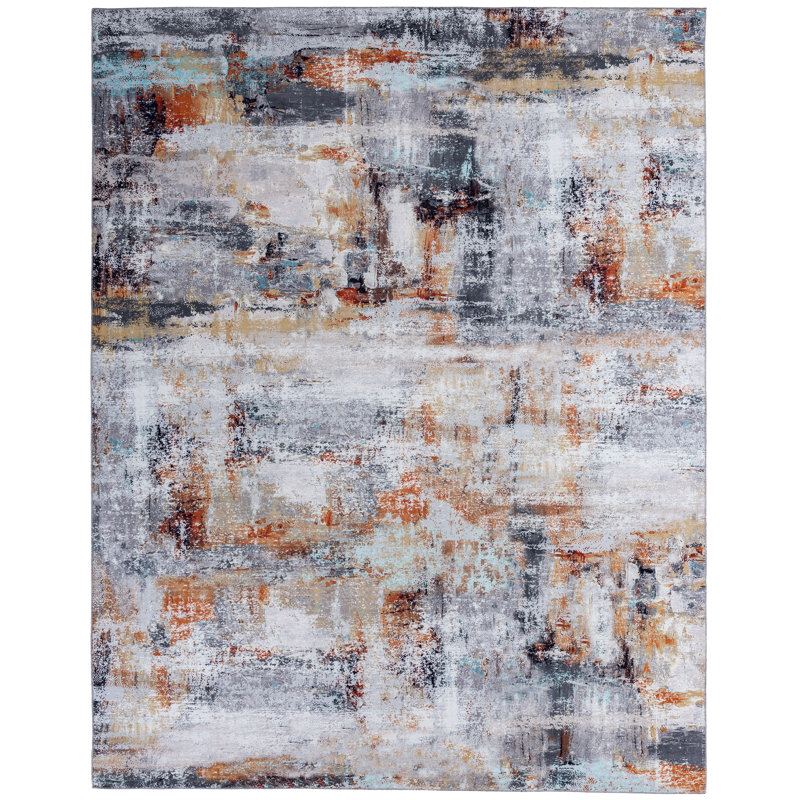Lipe Abstract Area Rug in Gray, Rectangle 7'6" x 9'6"