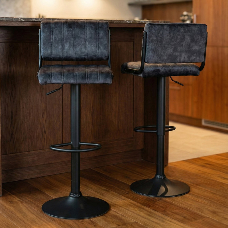 Swivel Upholstered Adjustable Height Counter Stool with Metal Frame, Charcoal Grey