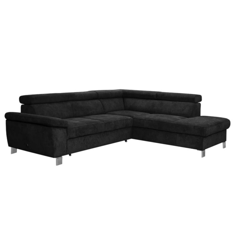 Lucy Upholstered Foldable Corner Sofa with Storage , Black, Right Hand Facing