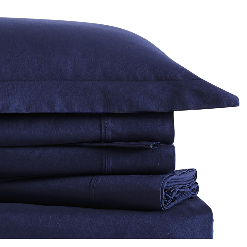 100% Cotton Standard Sheet Set, King Sheet Set with 2 Pillowcases, Navy
