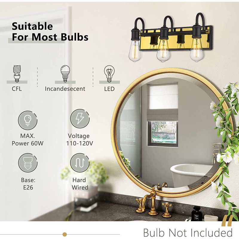 3 - Light Dimmable Vanity Light, Black/Gold