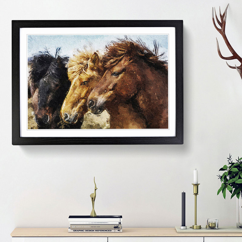 A Trio of Horses - Framed Print, 24cm H x 33cm W x 2cm D, Black Framed