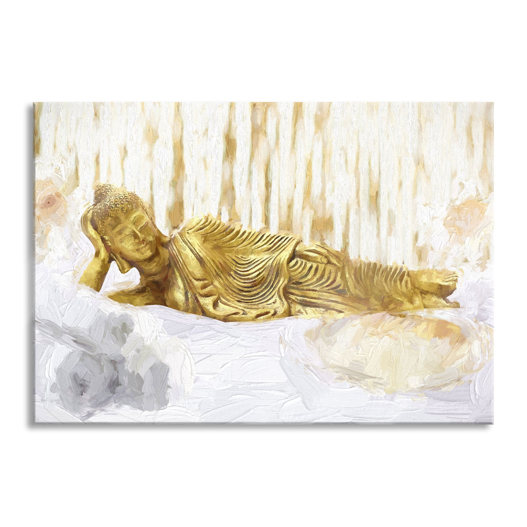 Glasbild | Wandbild Auf Echtglas | Goldener Buddha Auf Handtuch Kunst Inkl. Aufhängung Und Abstandshalter LFy11198