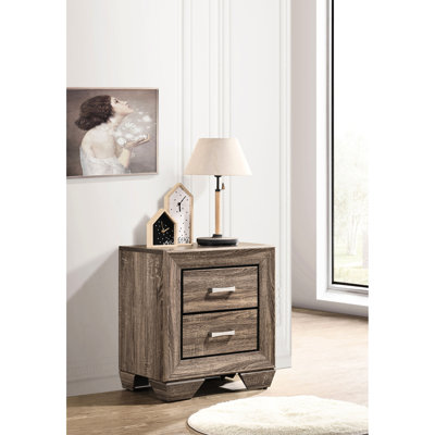 Table de chevet rectangulaire à 2 tiroirs de couleur taupe délavée, grande surface pour la chambre à coucher, table de chevet de 16,5 po de profondeur et 23,5 po de largeur, structure classique, chambre à deux tiroirs