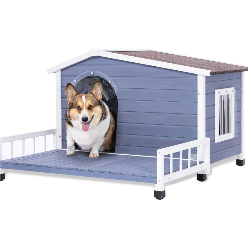 Niche en bois massif pour petits chiens de taille moyenne, avec terrasse et ventilation