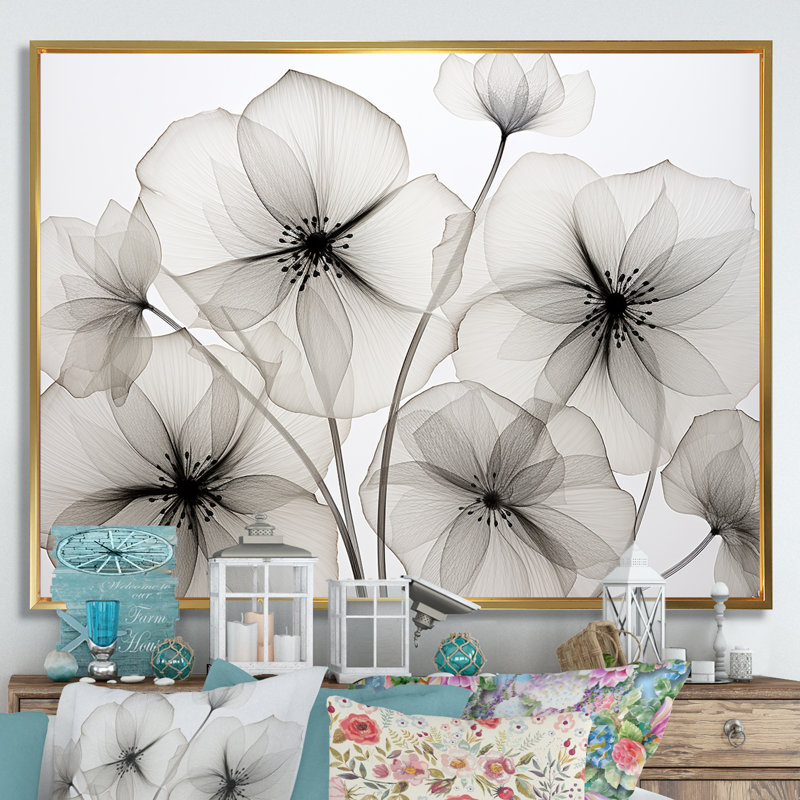 «Black and White Morning Glory Speed - Morning Glory», reproduction d'art sur toile, Cadre flottant doré