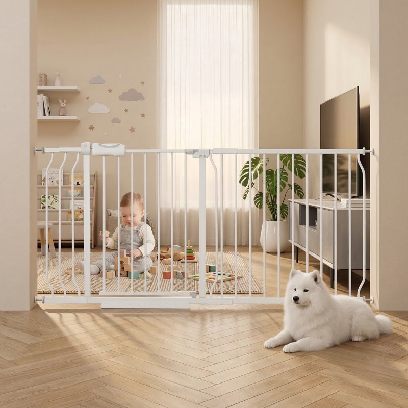 Barrière extra large pour bébé 62 à 67 po pour les portes et les escaliers, barrière de sécurité à fixation sous pression pour enfants et animaux de compagnie incluse