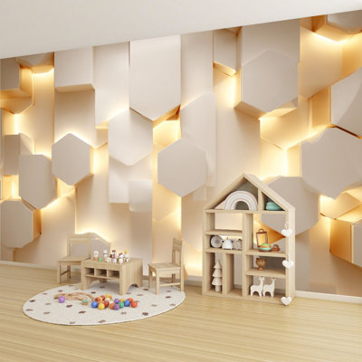Peel and Stick Wallpaper Serene Futuristic 3D Wall Panels Soft Ambient Light Wall Murals 100"H x 144"W Removable PVC Wall Paper Self-Adhesive Wall Decor for Bedroom Living Room Home Office