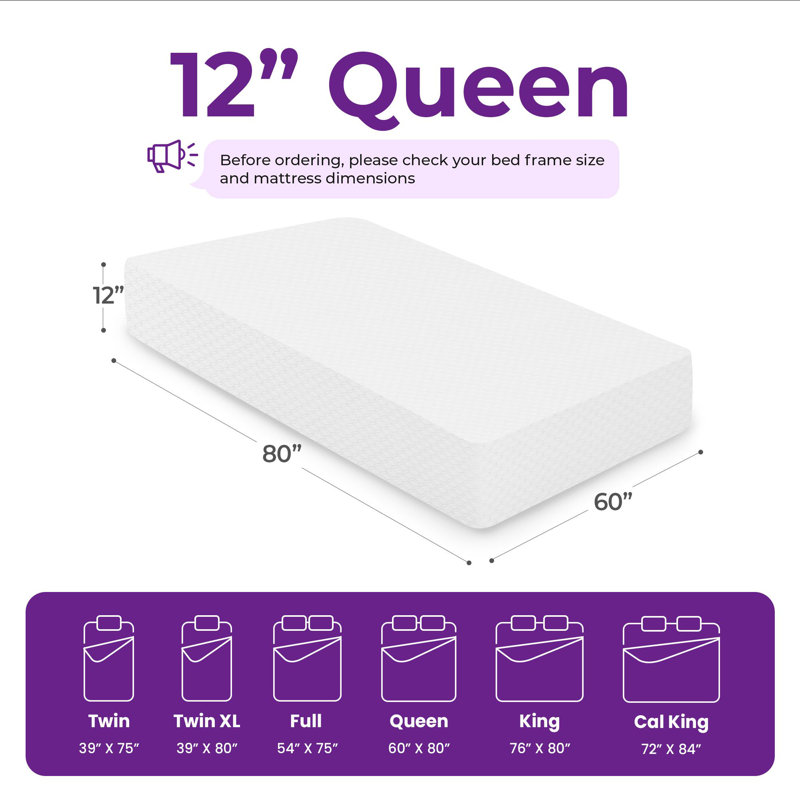 12" Medium Memory Foam Mattress, Queen