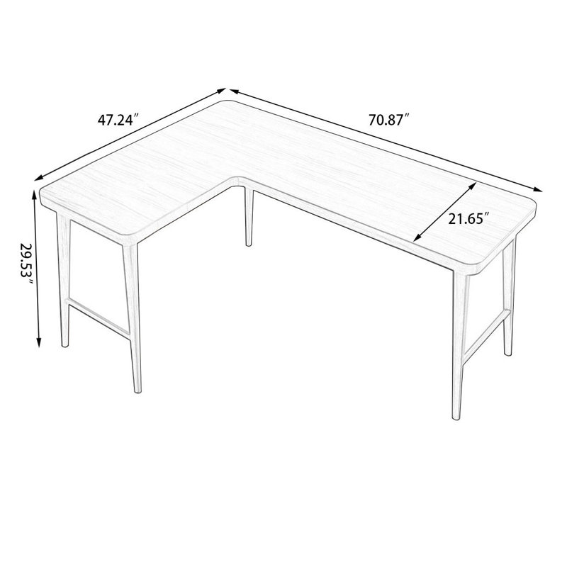 Brown L-Shaped Solid Wood desk, Left Hand Facing, 29.53" H x 70.87" W x 21.65" D