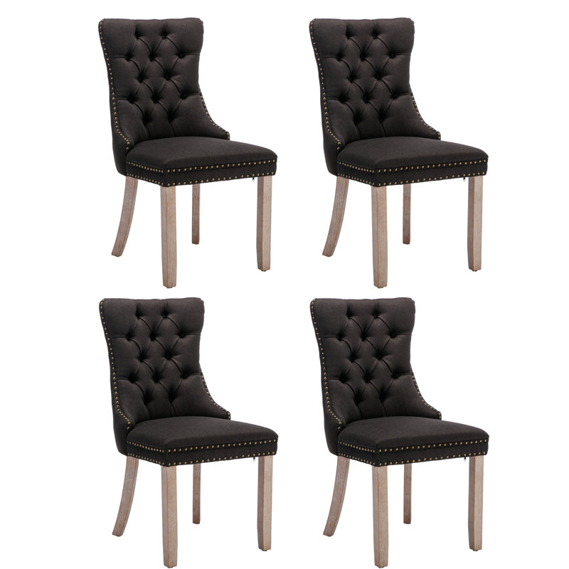 Chaise de salle à manger rembourrée Almeric, Noir, noir, noir, noir, Naturel