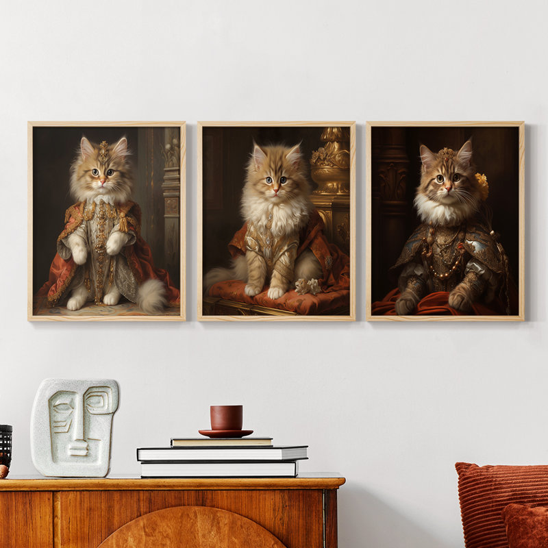 Ensemble de 3 reproductions de giclées encadrées, série royale L III - prêt à être accroché, Cadre naturel, H 10 po x l 8 po