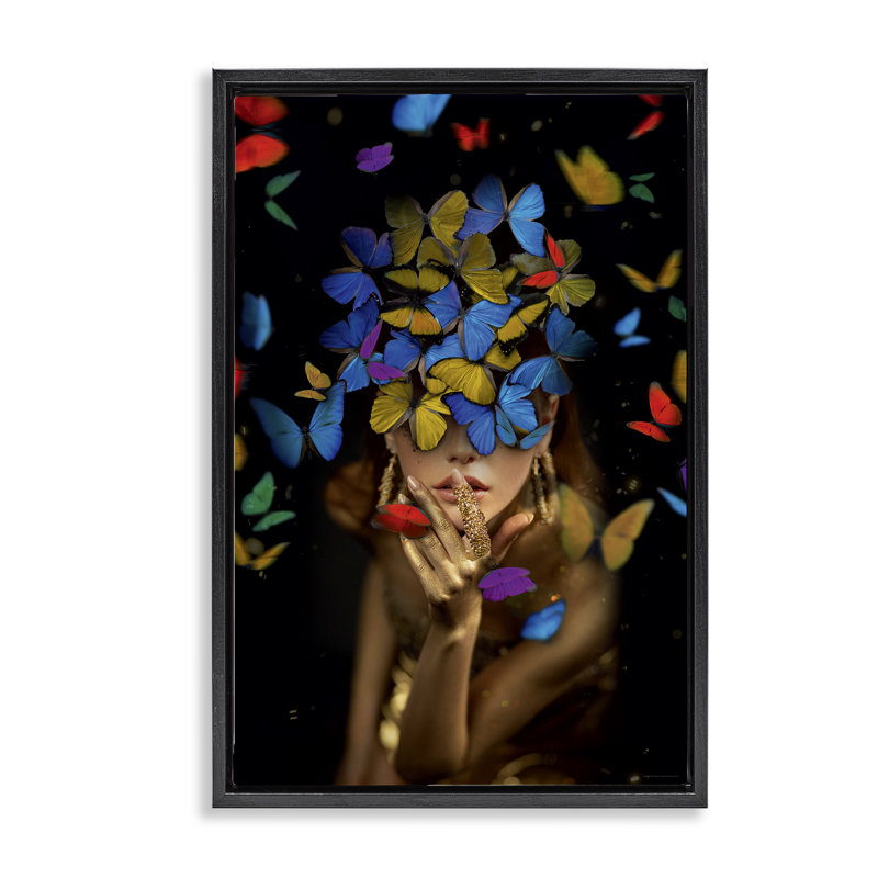 Toile flottante encadrée «Butterfly Swathed Woman» par Reinders, Cadre flottant noir de jais, H 31 po x l 21 po
