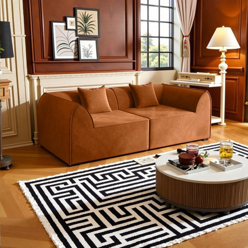 Modern Self-Expanding 2-Seater Sofa Daybed with Plush Pillows & Easy-Delivery Compression Technology, Orange
