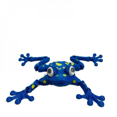 Figurine de grenouille mauve scintillante imprimée en 3D avec des taches dorées