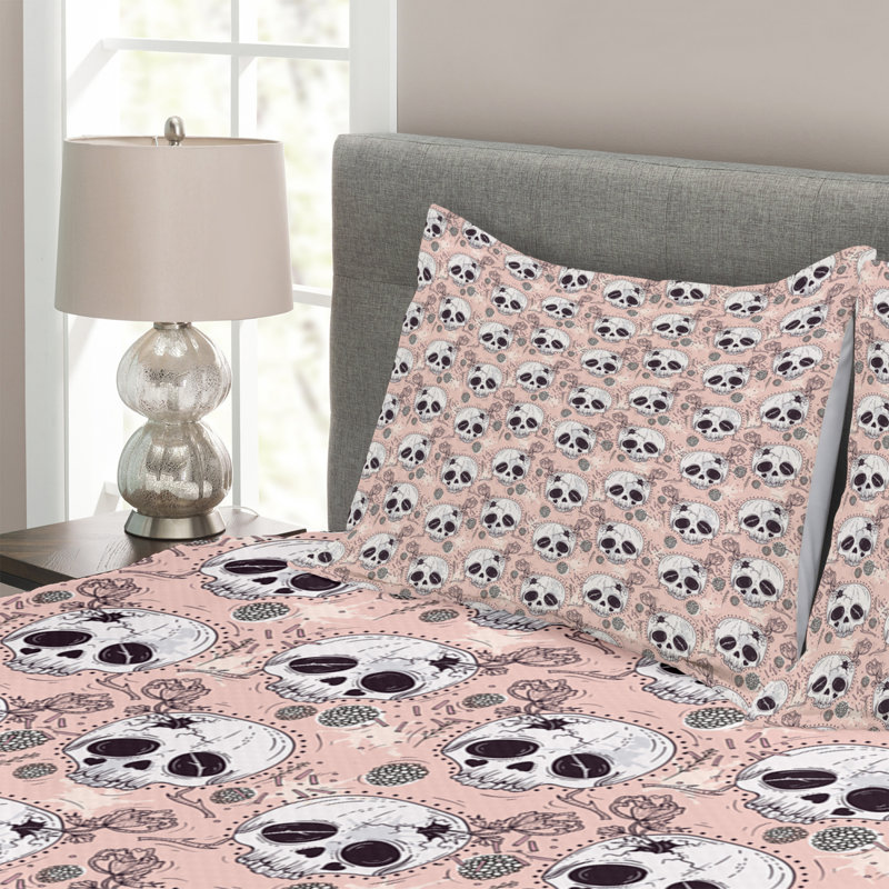Aelyn Pink/Black/White Microfibre Bedspread Set, 220 x 264 cm