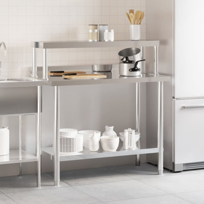 VidaXL Stainless Steel 43.3 in. L x 21.7 in. W x 47.2 in. H Adjustable Work Table
