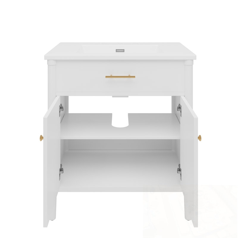 Meuble-lavabo avec lavabo, 2 portes et tablette réglable, Blanc