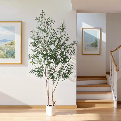 Faux olivier avec pot blanc pour décoration d'intérieur