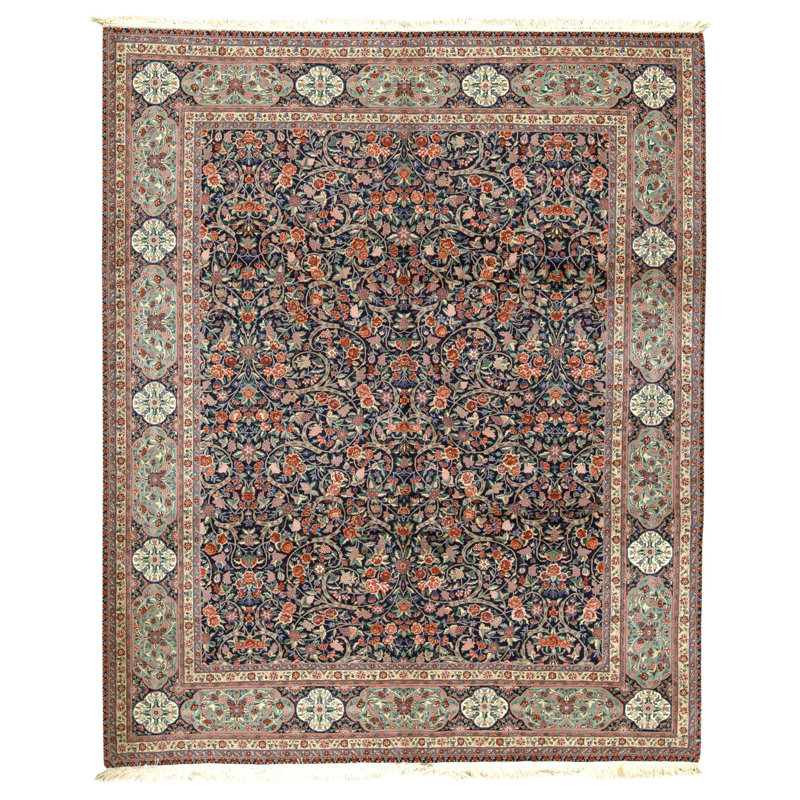 Hand Knotted Wool Oriental Area Rug in Navy And Green