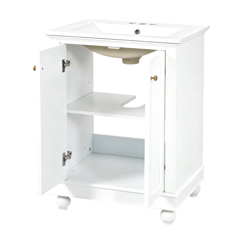 Meuble-lavabo moderne de 24 po de conception simple et élégante avec rangement à fermeture en douceur, tablette réglable, meuble-lavabo avec lavabo en céramique