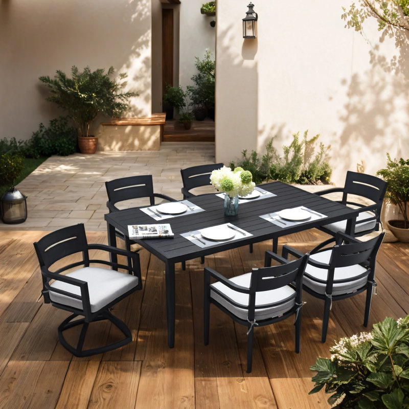 Outdoor Patio Aluminum 40"X70" Rectangle Dining Table With Tapered Feet & Umbrella Hole(Only Including Table), Ember Black