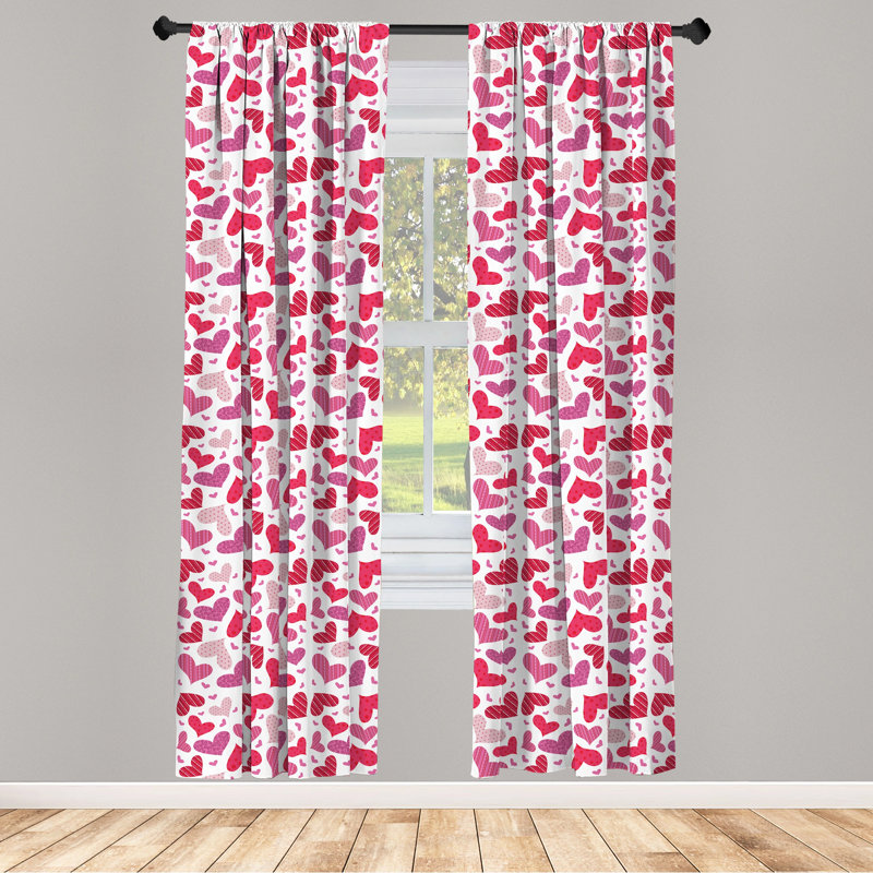 Coral and Pink Heart Pattern Room-Darkening Polyester Curtain Panels