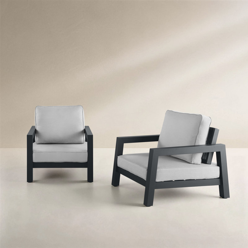 Ensemble de 2 fauteuils d'extérieur Burchfield, Light Gray, Slate Black