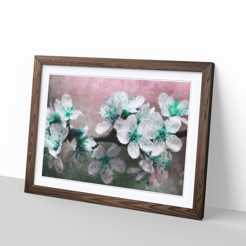 White Cherry Blossom Tree in Bloom - Picture Frame Painting Print, Walnut Framed, 62cm H x 87cm W x 2cm D